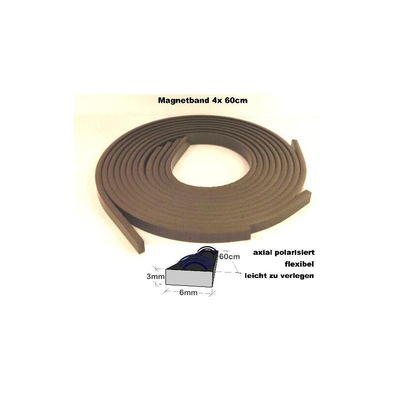 4x 60cm Magnetband 3 x 6mm Magnetbahn axiale Polarisation flex