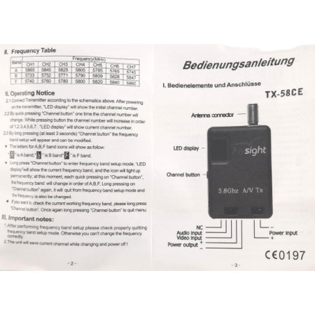 1 Set Sender weiß 5,8Ghz 25mW FPV m. LCD Display 21 Kanäle dt.Anleitung programmierbar - TX58CE