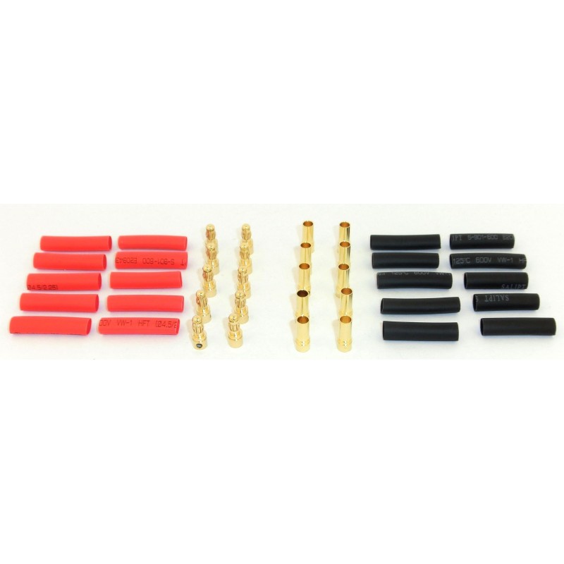 10x 3,5mm Goldkontakt - Stecker - Buchsen - rot + schwarz Isolierungen SET