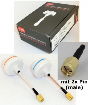 5,8Ghz Cloverleaf Antennen Set mit Schutzkappen weiss federnd gerader SMA Stecker - 1x Sender u. 1x Empfänger - FPV Copter