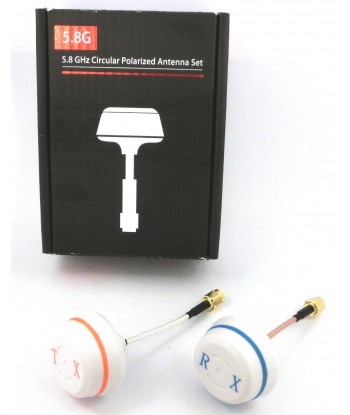 5,8Ghz Cloverleaf Antennen Set mit Schutzkappen weiss federnd gerader SMA Stecker - 1x Sender u. 1x Empfänger - FPV Copter