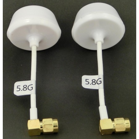 5,8Ghz Cloverleaf Antennen Set je ohne Pin mit Schutzkappen weiss - 1x Sender u. 1x Empfänger - FPV Copter 90 Grad Winkelstecker